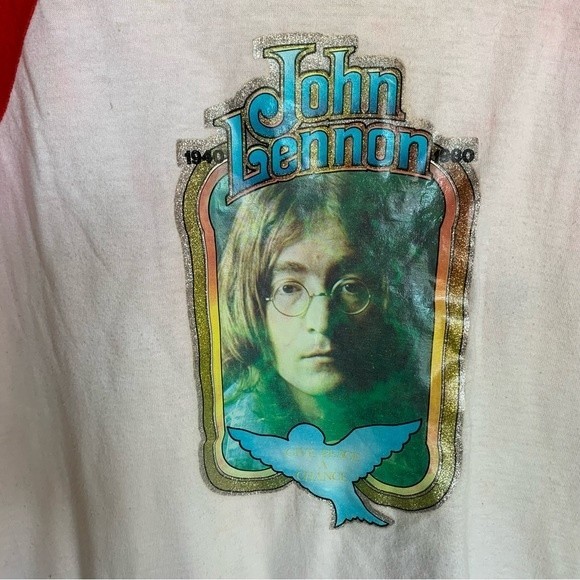 Vintage 80s John Lennon Memorial Raglan T-Shirt - Picture 6 of 9
